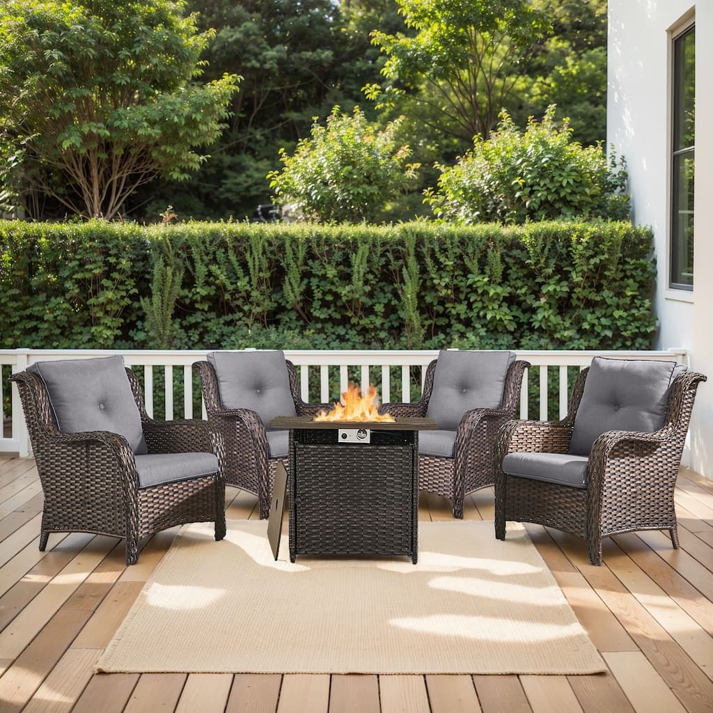 Outdoor Fire Pit Table with 2 Patio Chairs Brown-Grey - Brown