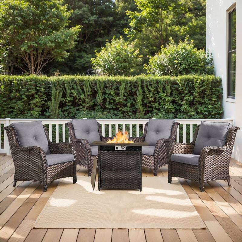 Outdoor Square Fire Pit Table with 2 Patio Chairs - Grey - Brown