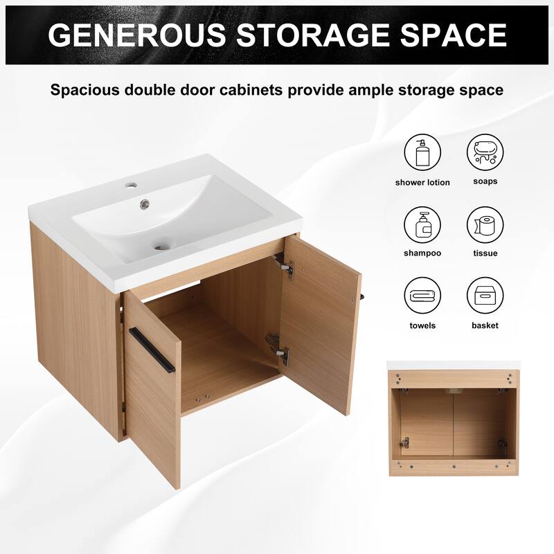 GDFStudio - Levistar Modern Wall-Mounted Bathroom Vanity Set with Scratch-Resistant Resin Sink & Soft Close Doors