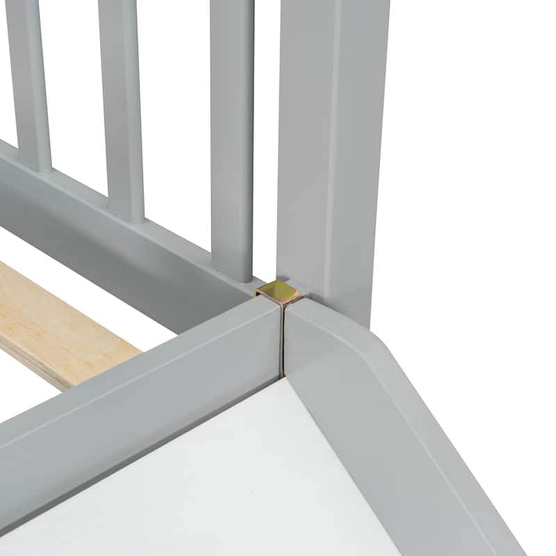 Full Over Full Bunk Bed with Slide and Ladder Solid Pine Wood Frame