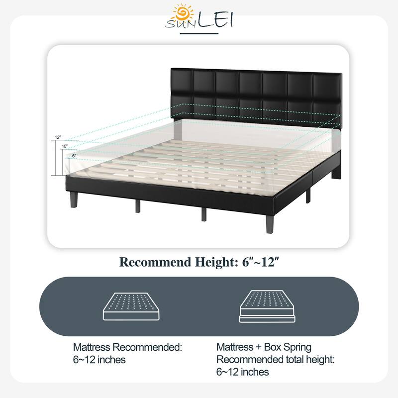 King Size Bed Frame - Faux Leather & Linen Fabric Options with Velcro Assembly, Strong Metal Frame & Noise-Free Support