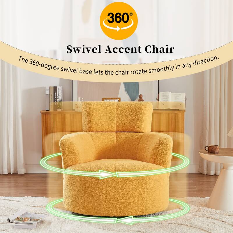360° Swivel Chair, Upholstered Barrel Chair with Adjustable Headrest Modern Swivel Round Sofa Chair for Living Room