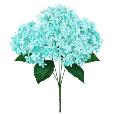 Set of 2 Tiffany Blue Artificial Star Hydrangea Flower Stem Bush Bouquet 18in - 18" L x 12" W x 12" DP