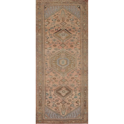 Geometric Hamedan Persian Vintage Runner Rug Handmade Wool Carpet - 3'5" x 9'3"