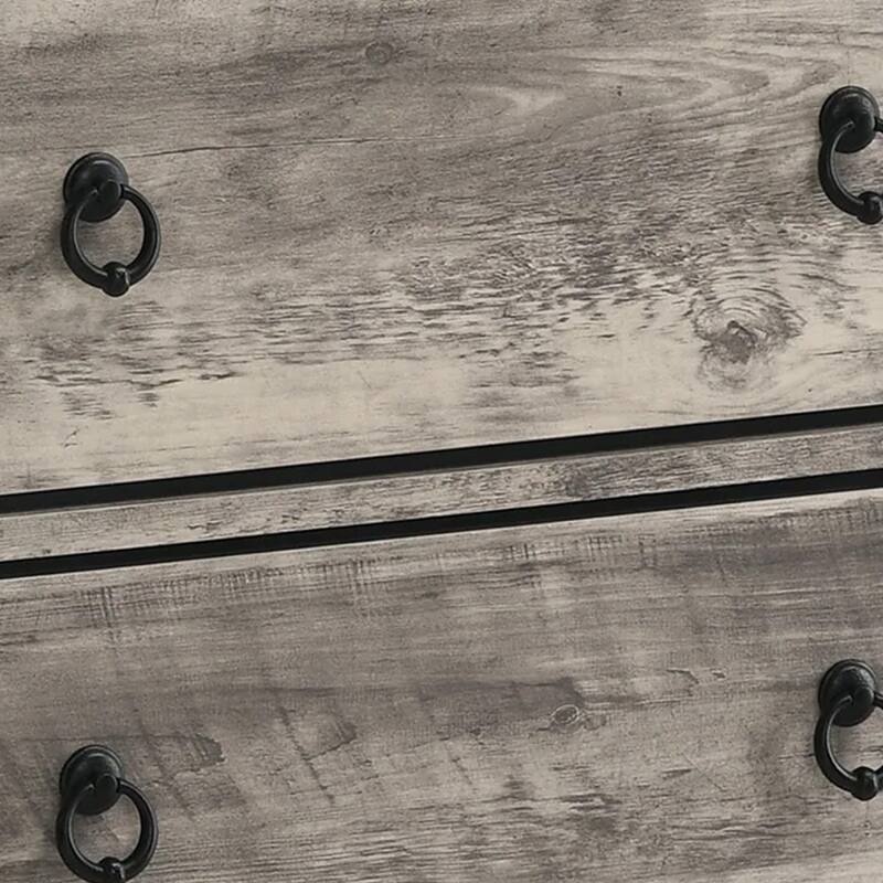 Elaya Tall Dresser Chest with 4 Drawers, Black Metal, Weathered Gray