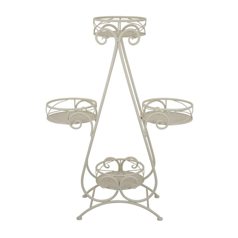 Shin Plant Stand with 4 Solid Pots, Classic White Metal Finish 33 Inch