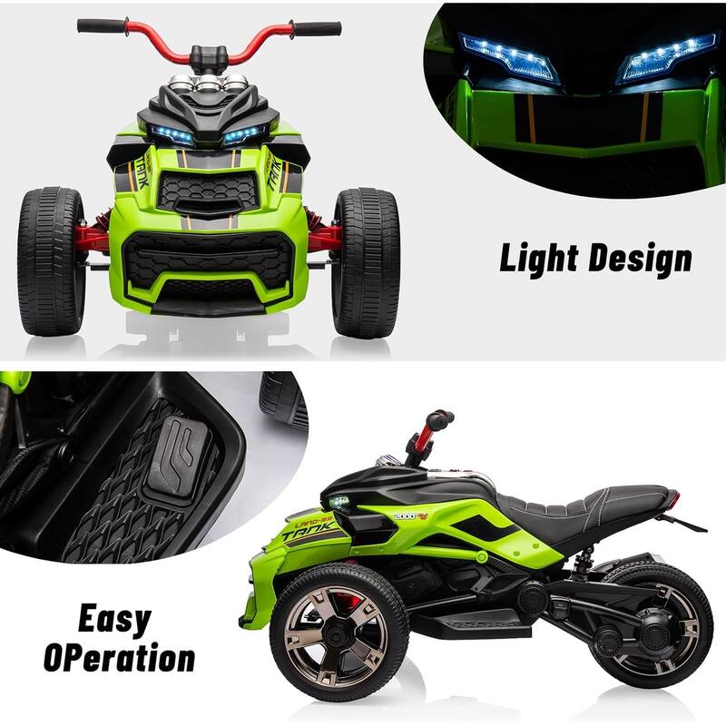 12V Kids Ride On ATV, 3 Wheeler Motorcycle, Rechargeable Battery-Powered ATV Toy Car