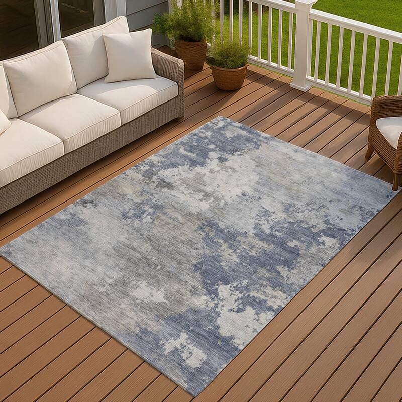 Machine Washable Indoor/ Outdoor Modern Contemporary Chantille Rug - Denim - 5' x 7'6"