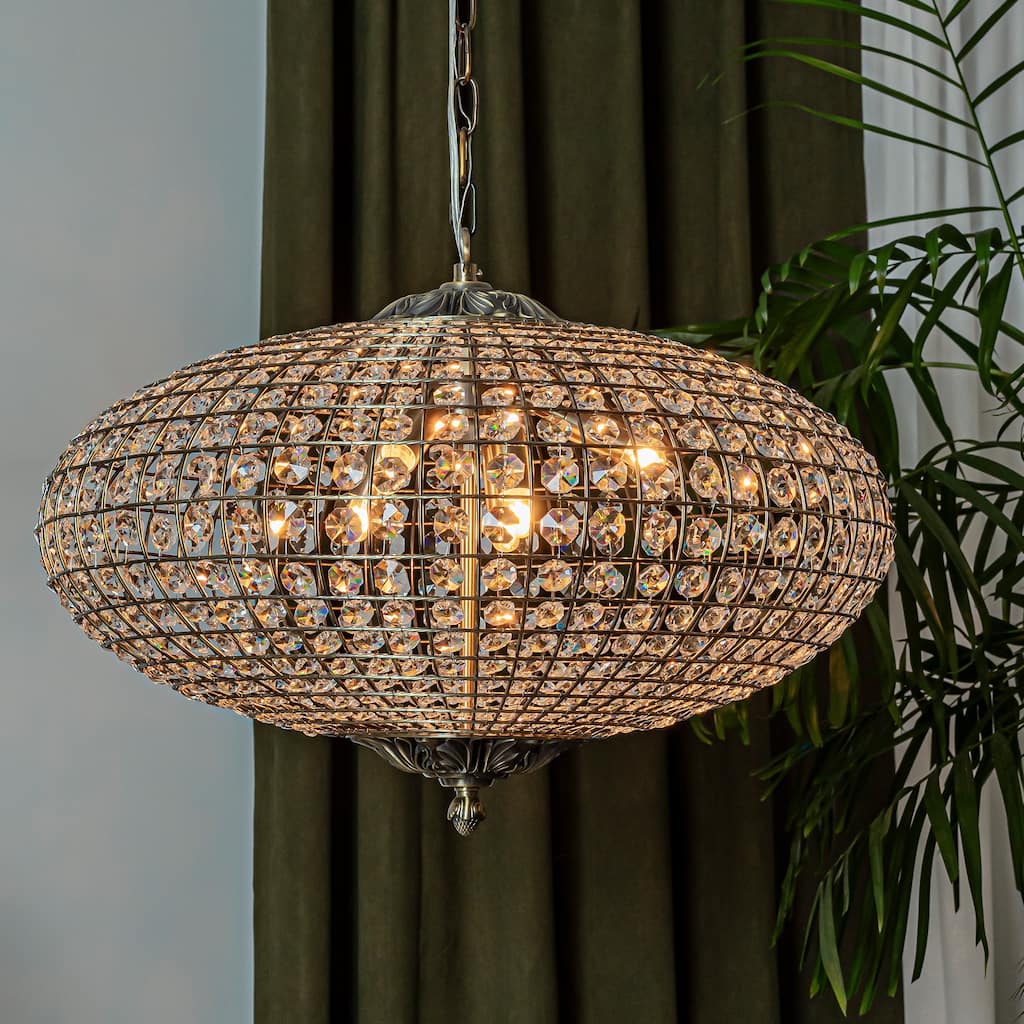 Antique Bronze With Vintage Patina Dimmable Retro French Handcrafted Crystals Chandelier for Dining Room - W17''