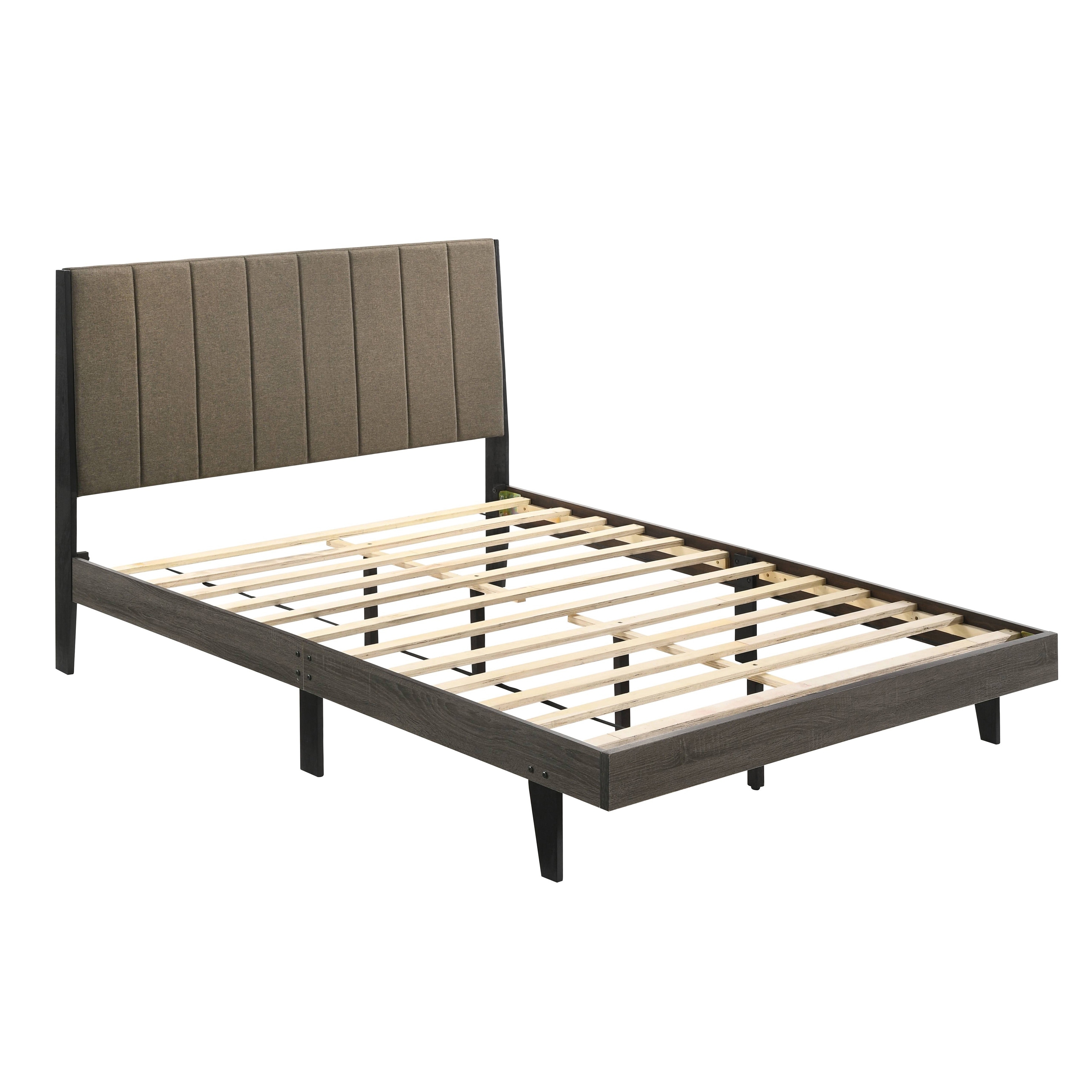 Queen Size Upholstered Platform Bed with Slatted Support