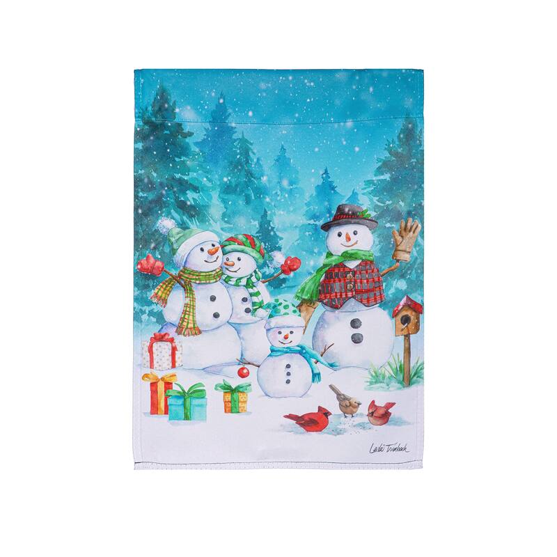 12.5 in. x 18 in. Snowman Family Suede Garden Flag