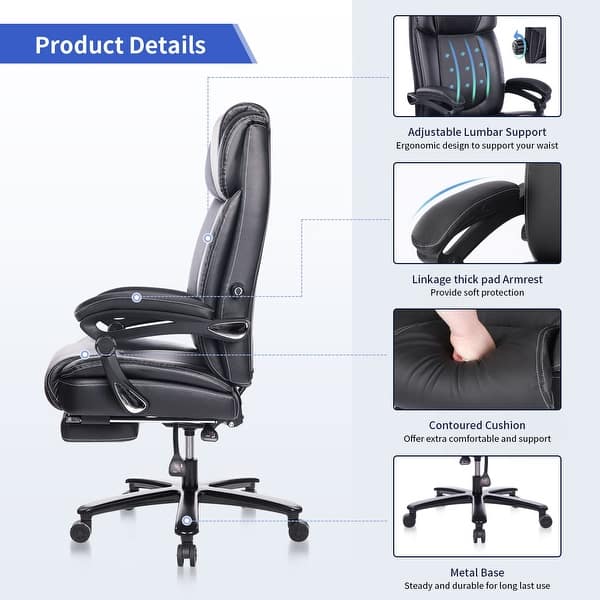 Best Reclining Desk Chair 400lbs Executive Office Chair With Foot Rest For Heavy People, Ergonomic Big Leather Office Chair