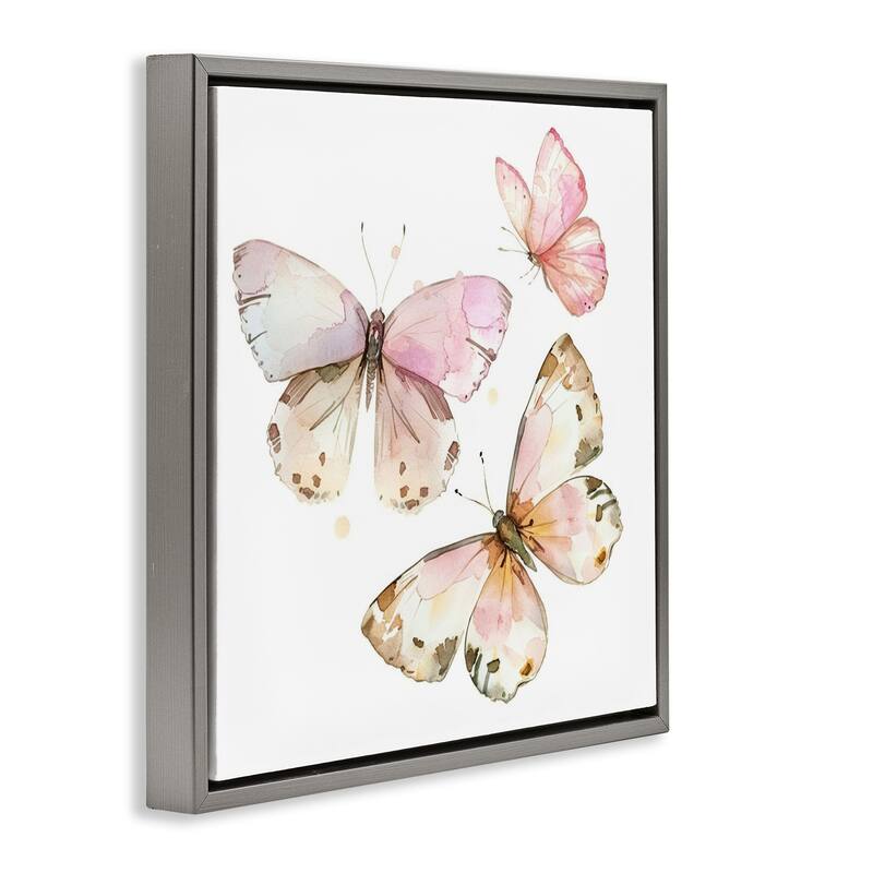 Stupell Soft Watercolor Butterfly Trio Framed Floater Canvas Wall Art Design By LSR Creative Studio