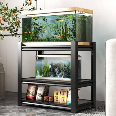20-30 Gallon Adjustable Heavy Duty Metal Fish Tank Stand,3-Tier Rack,White/Black - 31.50" H
