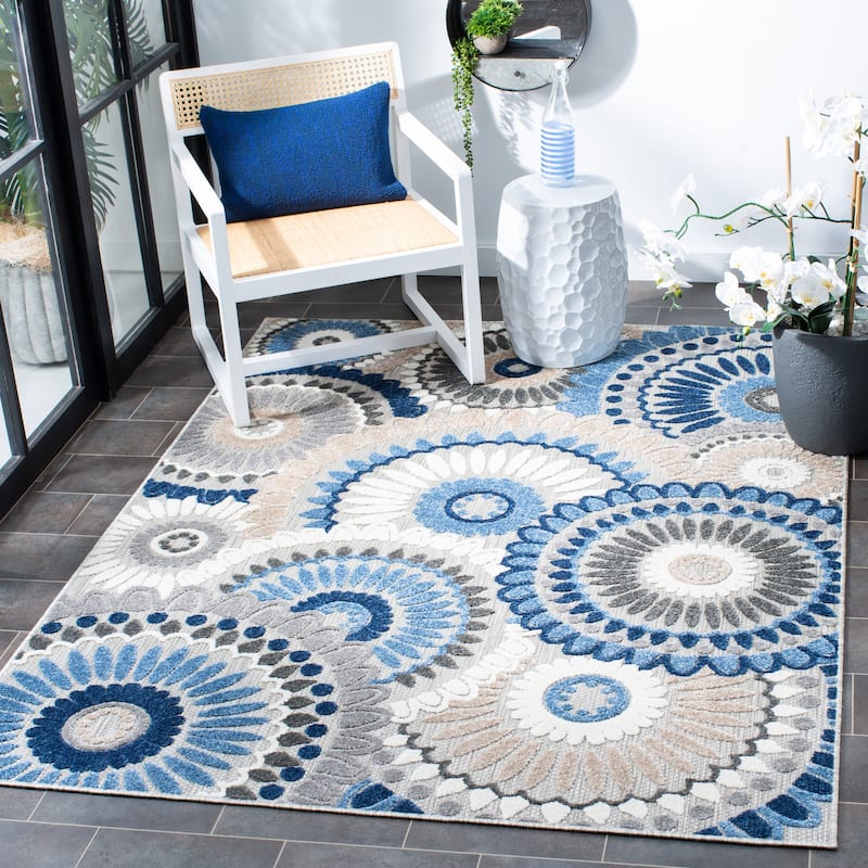 SAFAVIEH Cabana Mrinal Indoor/ Outdoor Waterproof Patio Floral Rug - 9' x 12' - Grey/Blue