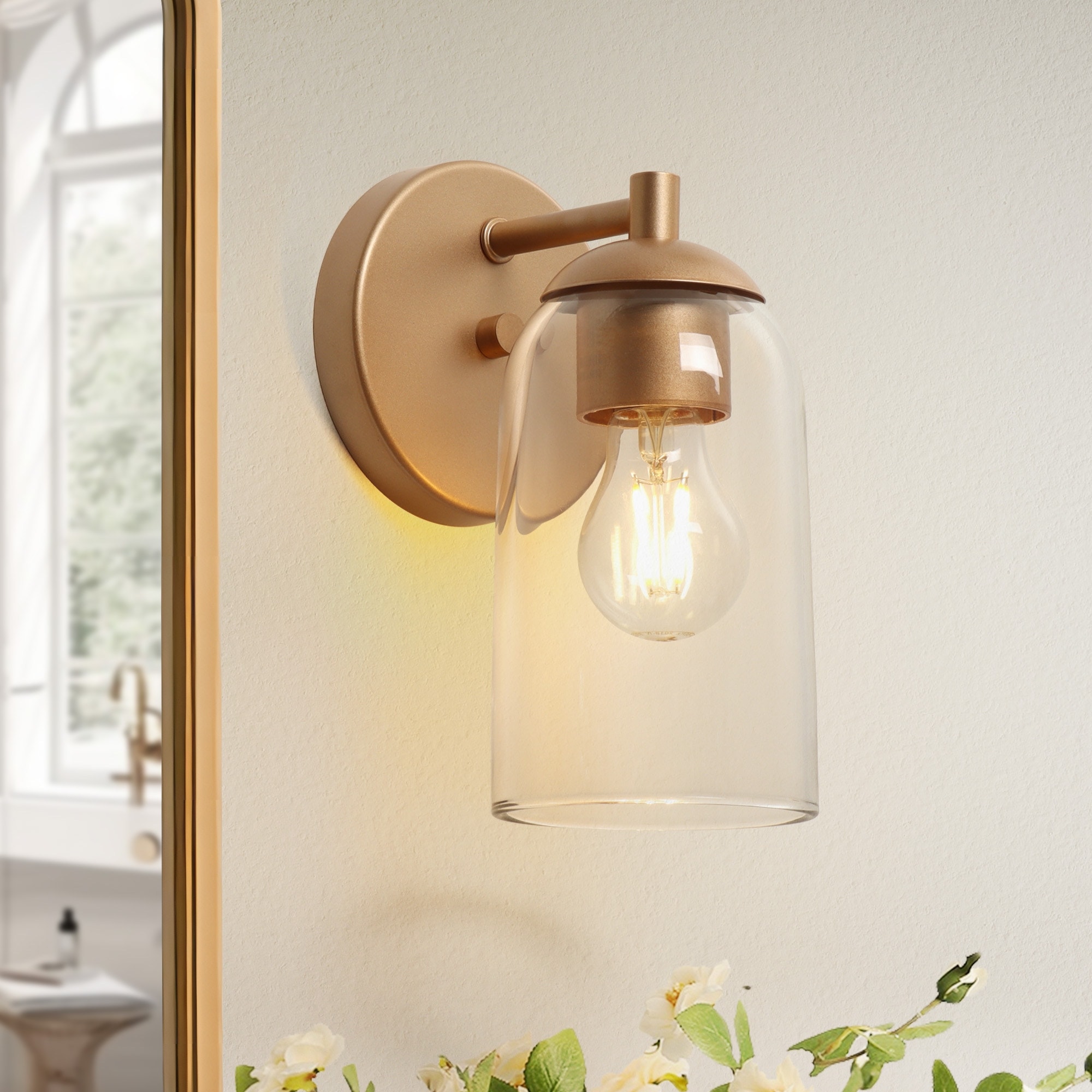 LNC Celes Modern Cylinder Clear Glass Wall Sconce Versatile Indoor Bathroom Vanity Lighting