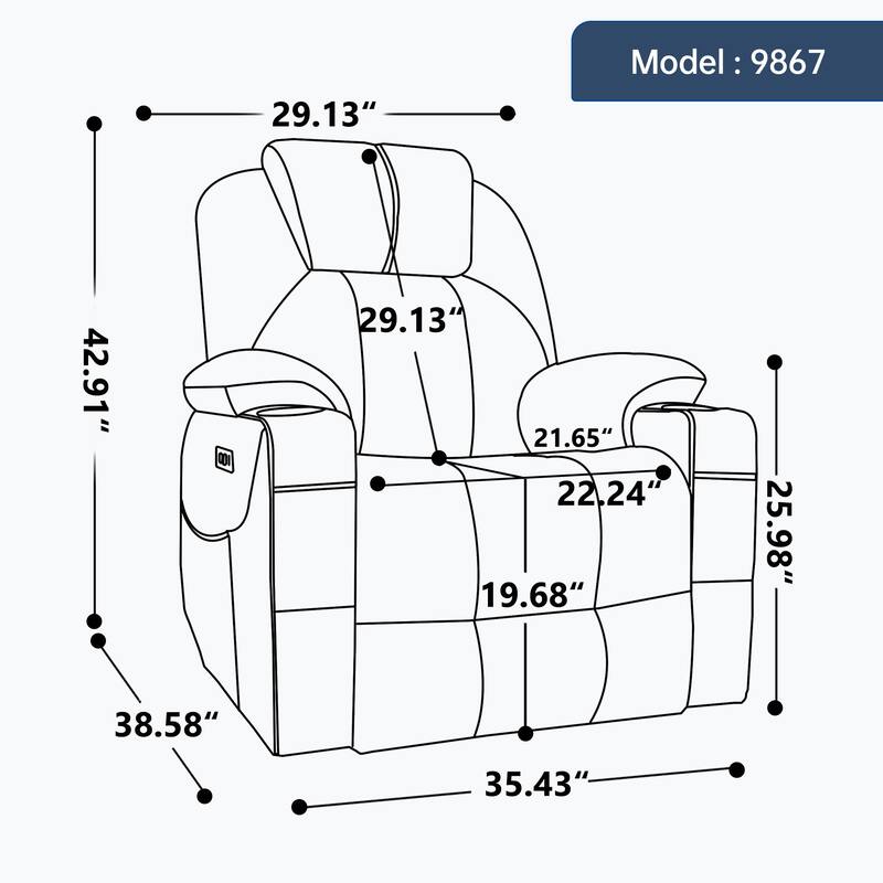 Roomfitters Power Lift Recliner Chair with Heat Massage 350lbs Heavy Duty Electric Sofa USB C Ports Cup Holders
