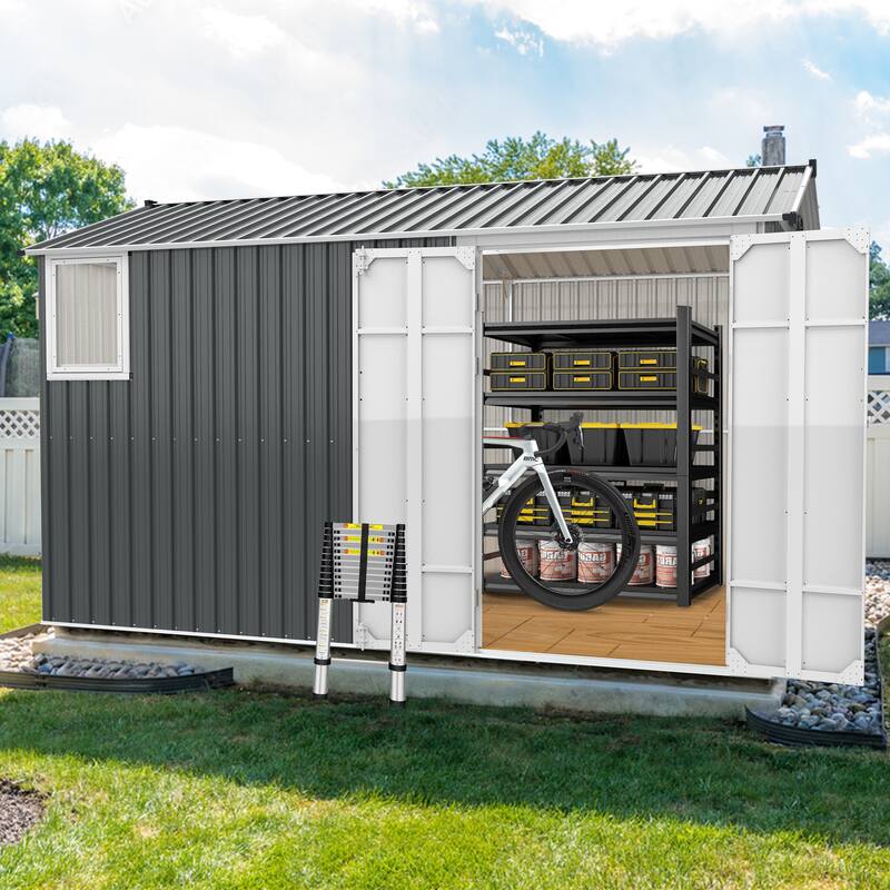 Galvanized Metal Storage Shed Tool Shed with Lockable Double Doors Garden Shed Pet Shed for Backyard