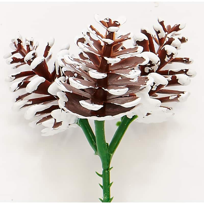 1.5" White Tip Plastic Pine Cone x 3 Christmas Wreath Pick, Set of 24 - 1.5