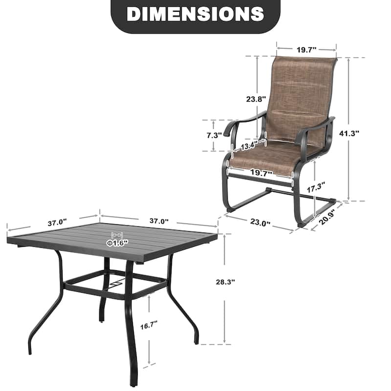 Nuu Garden Outdoor Dining Set of 4, Umbrella Hole, Textilene and Iron, Brown