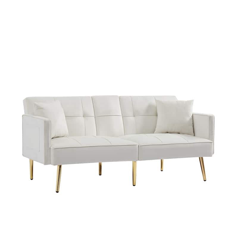 Velvet Futon Sofa Bed With Gold Metal Legs