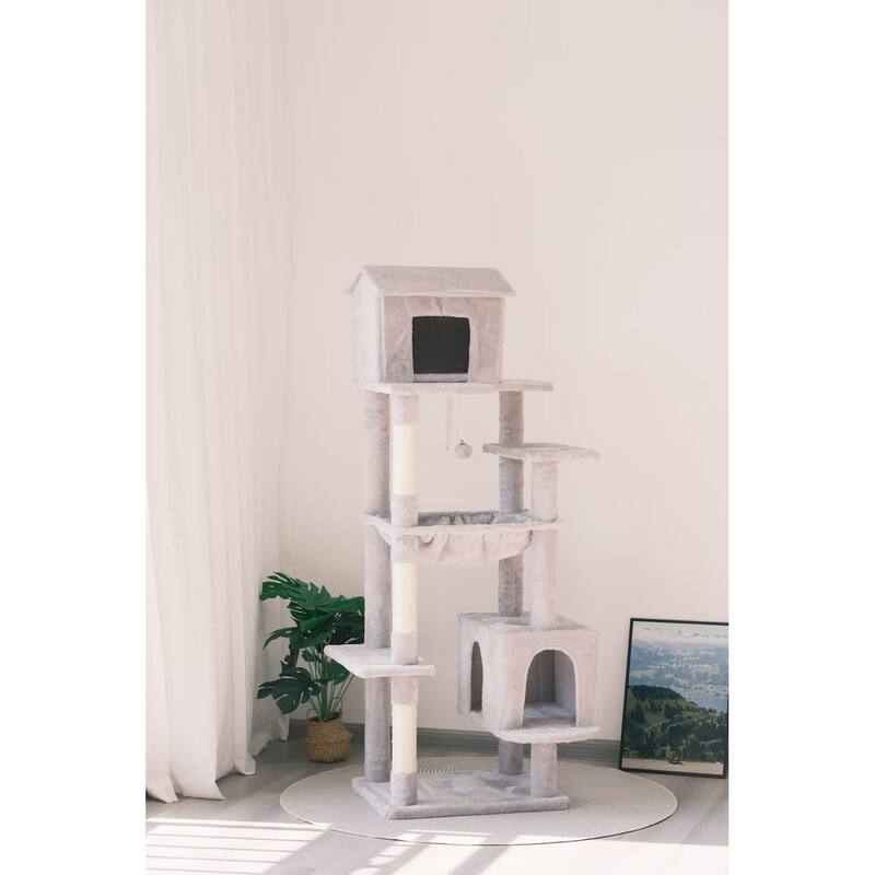 63 Inches Multi-Level Large Cat Tree Features 5 Levels