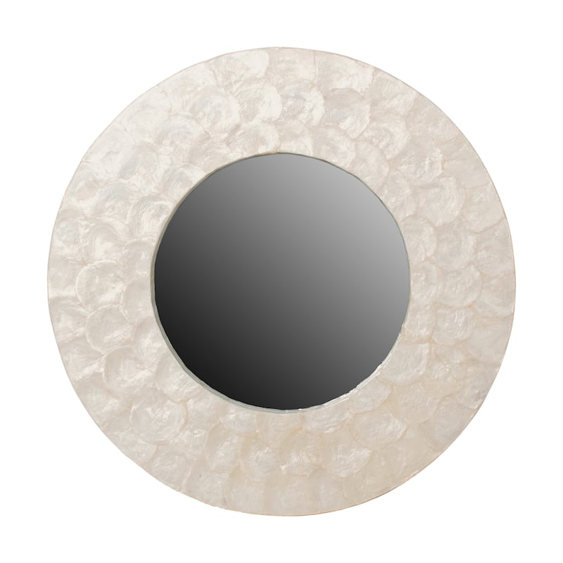 Jemma White Capiz Mosaic Round Wall Mirror by East at Main
