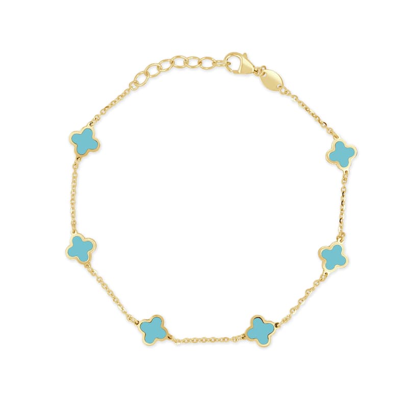 Italian Gold 14K Yellow Gold X-Small Clover Bracelet 5mm - Blue