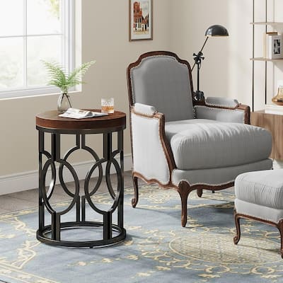 Wood Round End Side Table for Living Room Bedroom