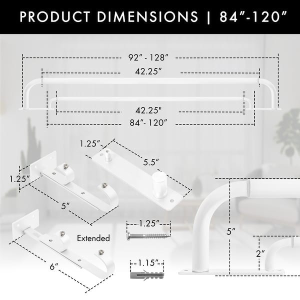 dimension image slide 5 of 21, Meriville Double Wrap Around Blackout Curtain Rod Set - 1-inch Diameter Front Rod and 5/8-inch Diameter Back Rod