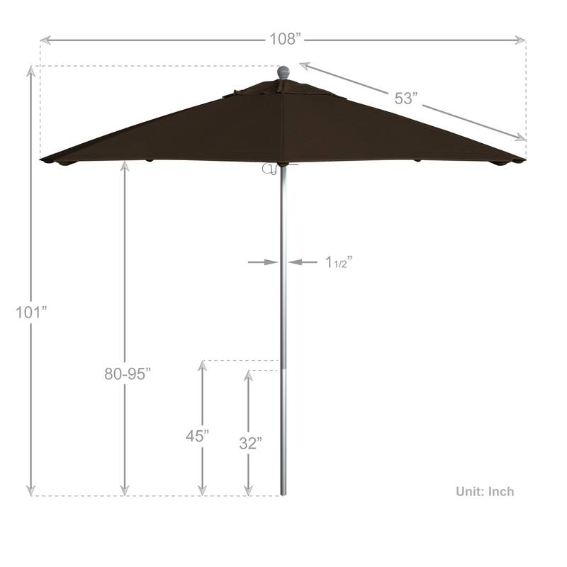 California Umbrella 9' Rd. Aluminum Frame, Fiberglass Rib Patio Umbrella, Push Open,Anodized Silver Finish, Sunbrella Fabric