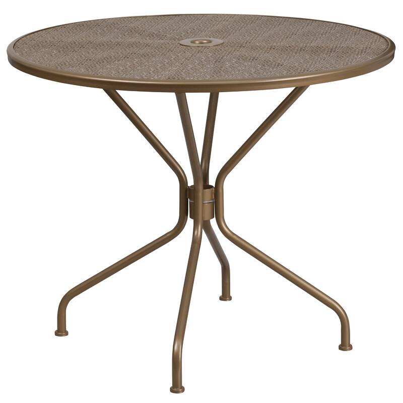 35-inch Round Steel 3-piece Patio Table Set with Square Back Chairs