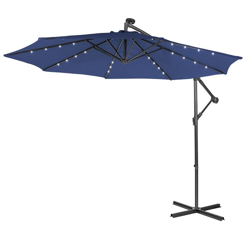 10 FT Patio Umbrella Powered Offset Umbrella with 32 LED Lights - Navy