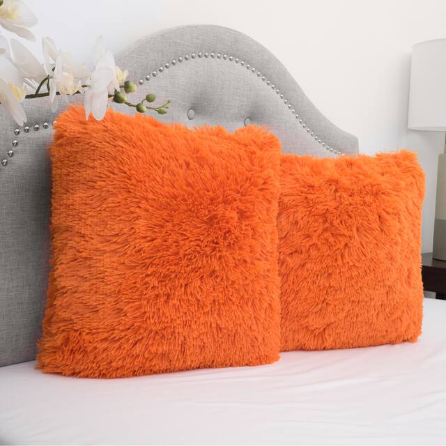 Faux Fur Decorative 18-inch Throw Pillows (Set of 2) - Orange