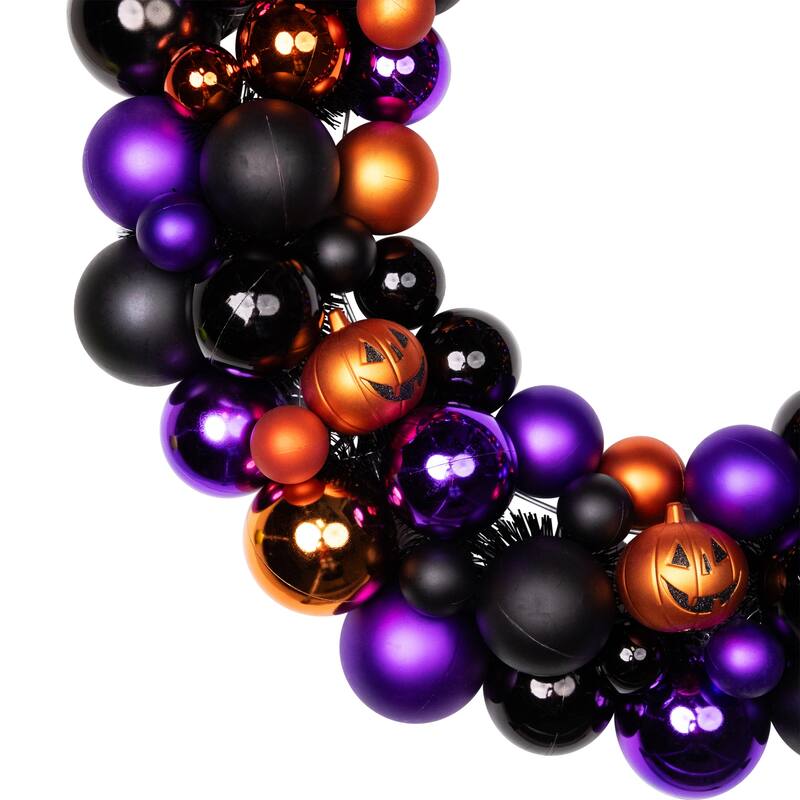 Jack-O-Lantern Shatterproof Ball Ornament Halloween Wreath - 24-Inch Unlit