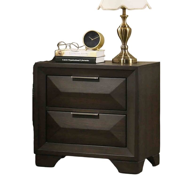 Transitional Nightstand - Espresso Finish with Metal Handles & Bracket Legs