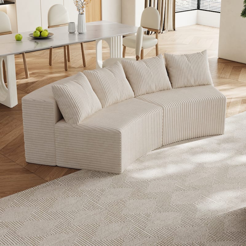 Roomfitters Modular Curved Sectional Sofa, 2-Piece Corduroy Semi-Circular Couch with Pillows