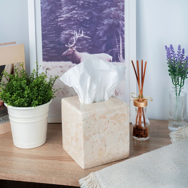 Creative Home Champagne Marble Tissue Box Holder Tissue Paper Cover - Beige