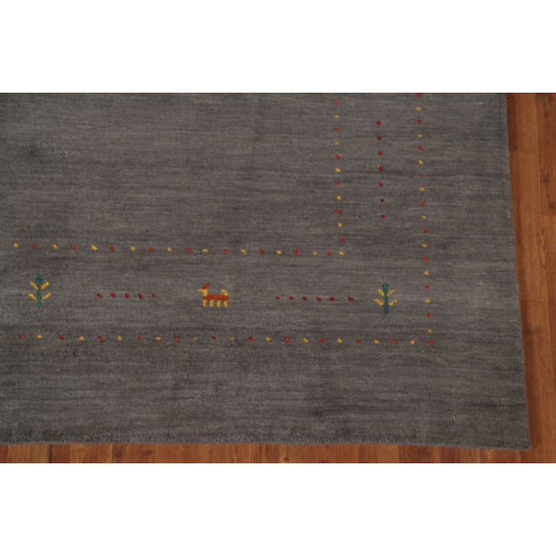 Grey Tribal Gabbeh Oriental Area Rug Handmade Wool Carpet - 6'7"x 9'9"
