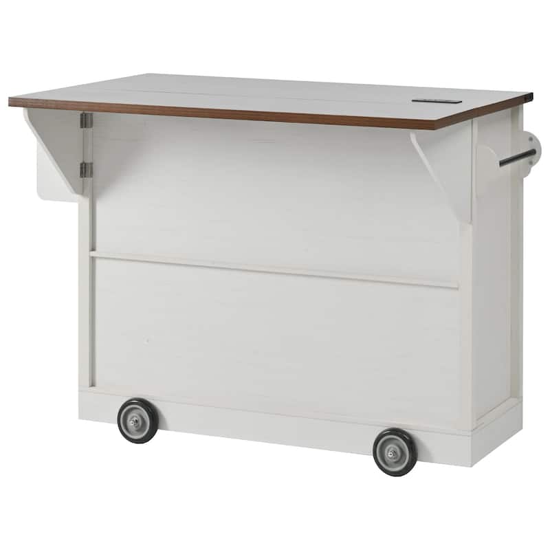Kitchen Island with Drop Leaf, 2 Doors & 2 Drawers, Rolling Kitchen Island on 4 Wheels, Kitchen Storage Cart with Power Outlet