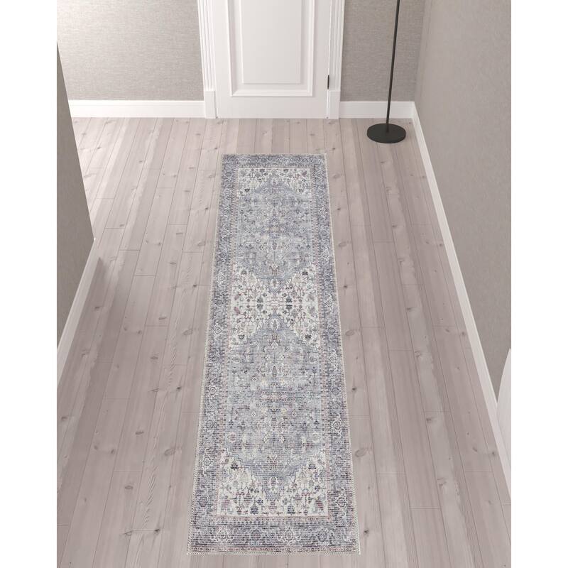 Quxo Power Loomed Distressed Floral Area Rug By HomeRoots - 10' Runner