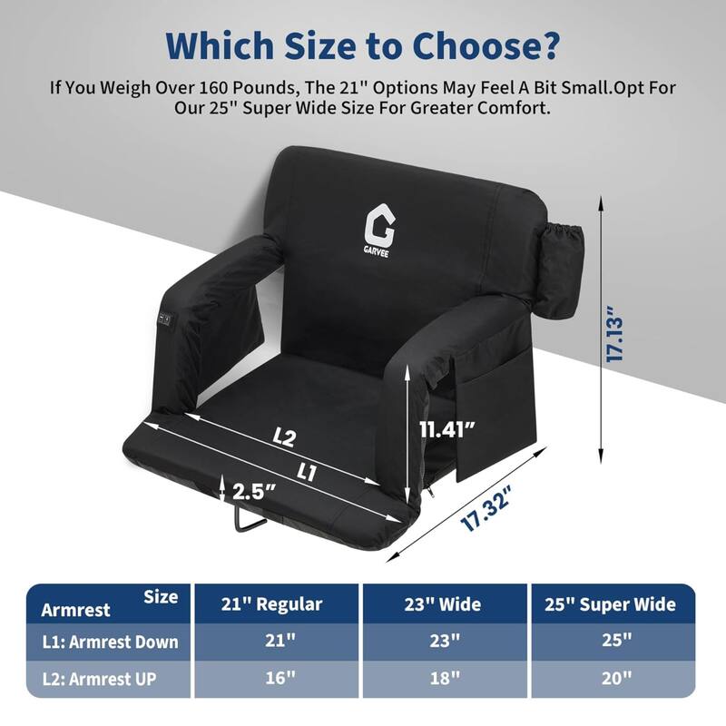 25In Massage Heated Stadium Seats with Back Support and Padded Cushion
