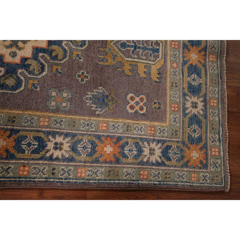 Traditional Kazak Oriental Foyer Rug Handmade Grey Wool Carpet - 2'8" x 4'2"
