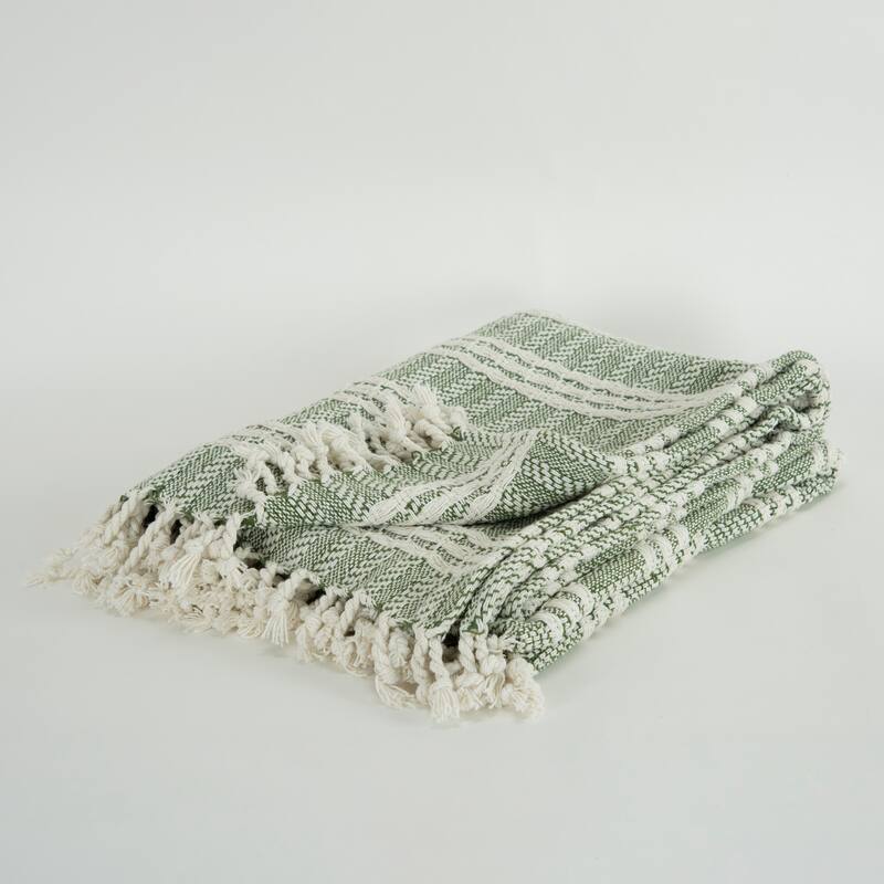 Rizzy Home Hand-made Modern Striped Throw Blanket - Green/Natural