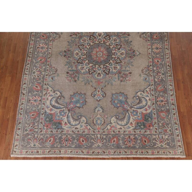 Hand Knotted Oriental 100% Wool Carpet Traditional Medallion Brown Tabriz Area Rug - 11' 4'' X 7' 10''