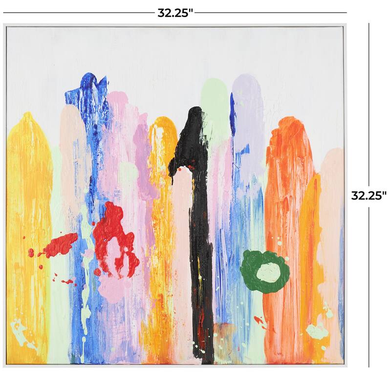Canvas Abstract Paint Stroke Decorative Wall Art with White Frame - Multi Colored - Roche River Decor