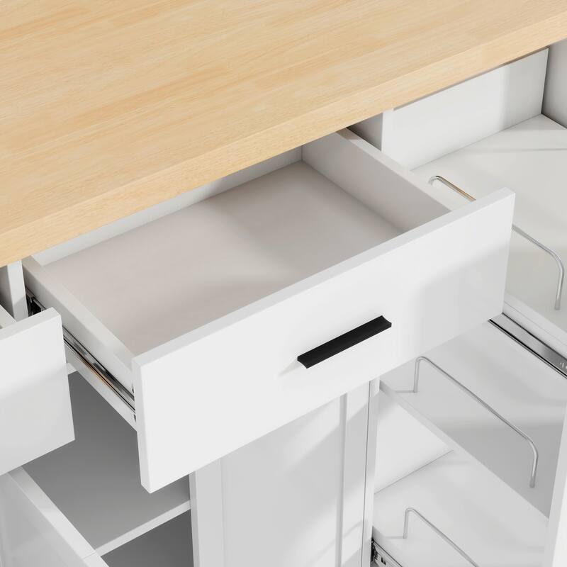 Multi-Functional Storage Sideboard Kitchen Island with Hidden Trash Can and Adjustable Spice Rack