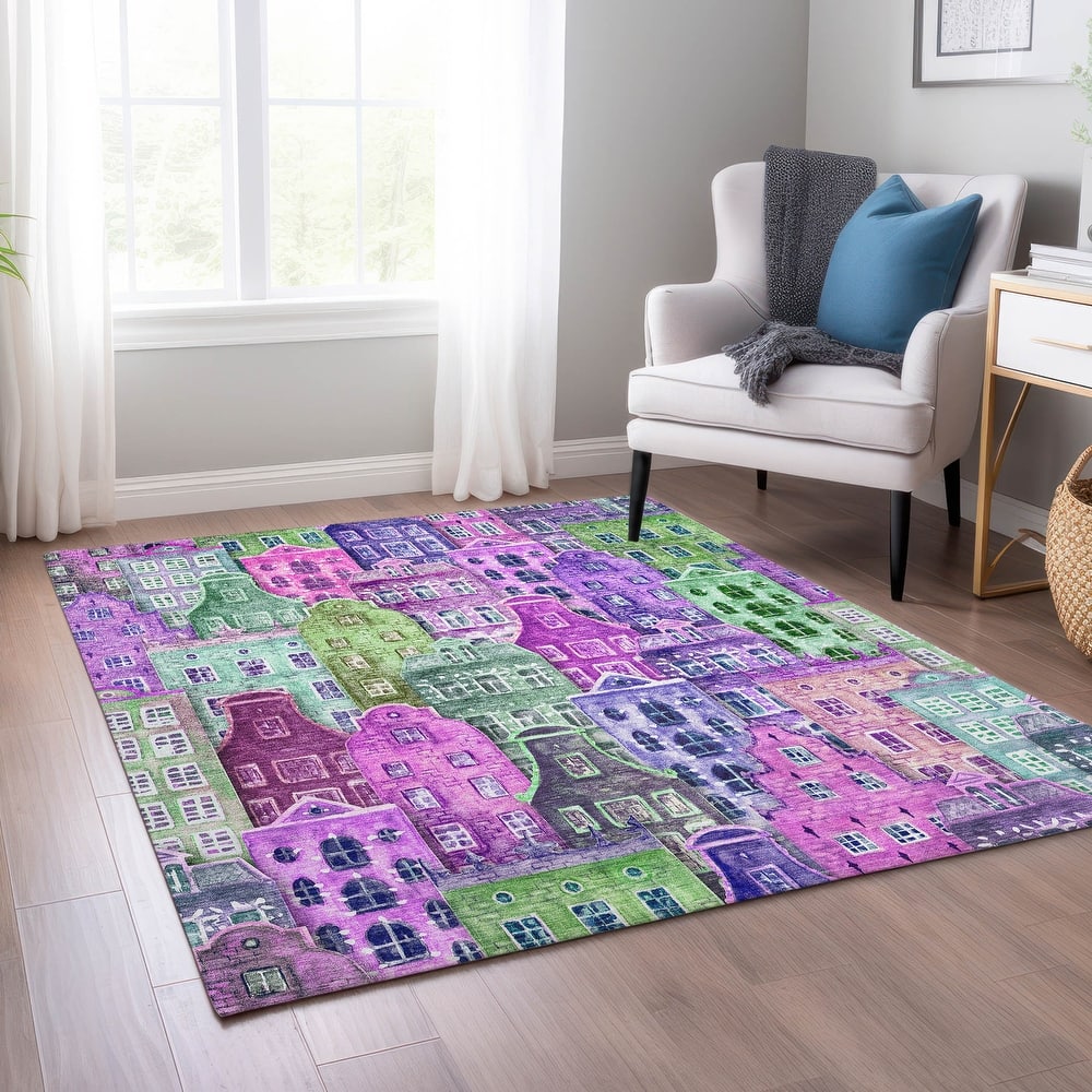 Machine Washable Indoor/ Outdoor Chantille Modern City Rug