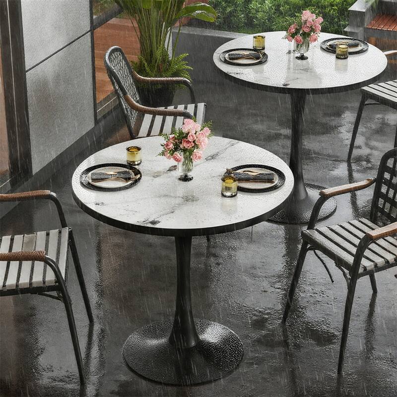 30” Round Dining Table No Chairs Sintered Stone Kitchen Leisure Coffee Table for 2-3 People