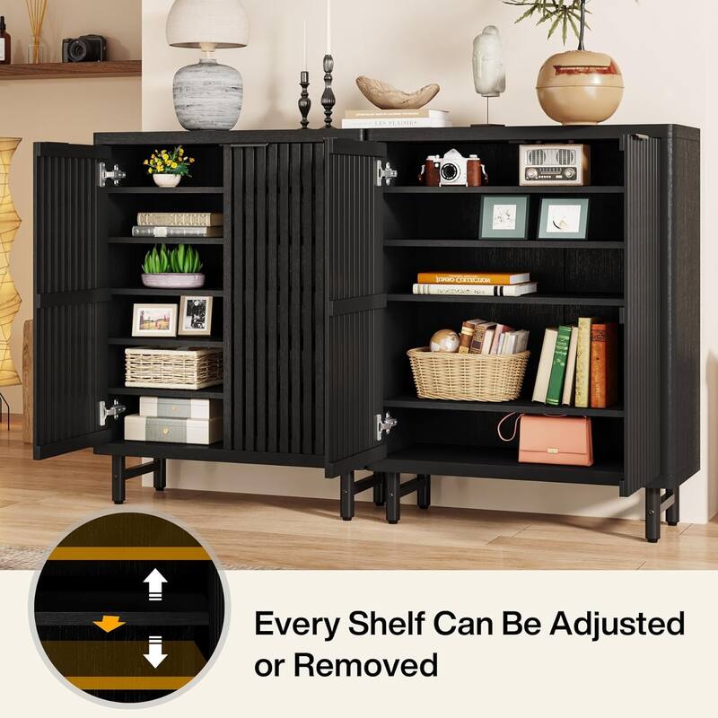 6-Tier Bathroom Floor Cabinet 2 Shutter Doors Adjustable Shelves Wooden Storage Sideboard for Kitchen/Living Room